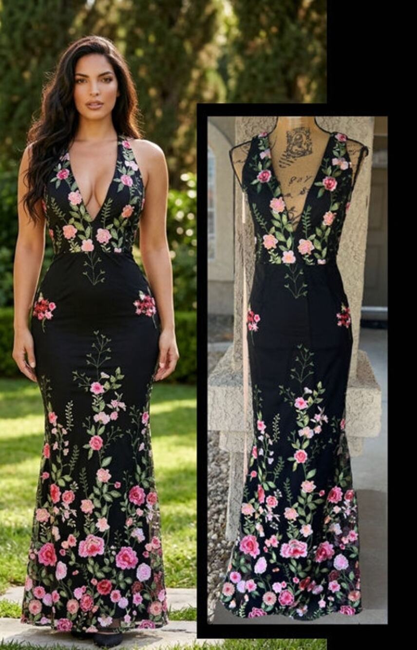 Lulus Floral Embroidered Mermaid Maxi Soiree Dress L